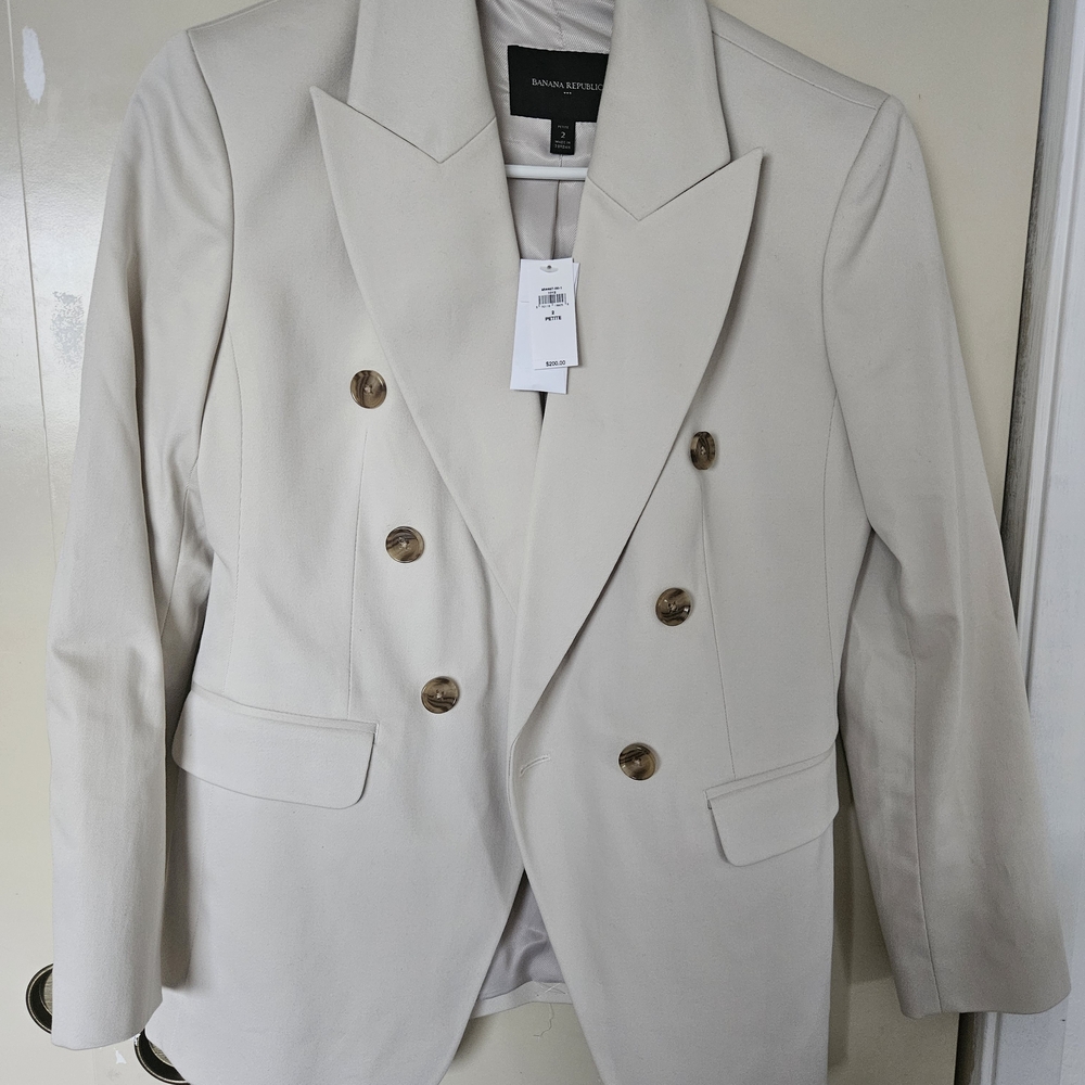 Banana Republic Factory Light Beige Double-Breasted Blazer